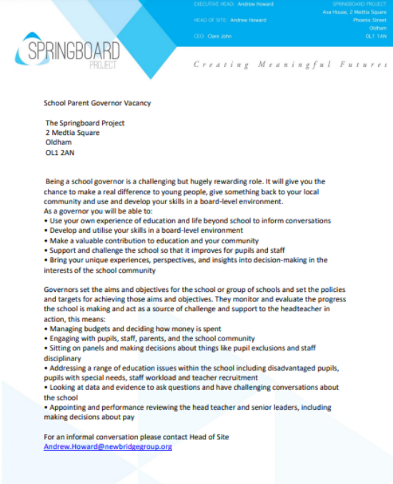 Spring Board Project - Parent Governor Vacancy